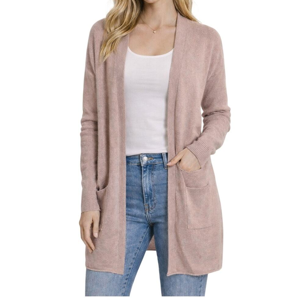 Tahari Cashmere Blend XXS Long Cardigan Dusty Pink Grandmacore Cozy Soft